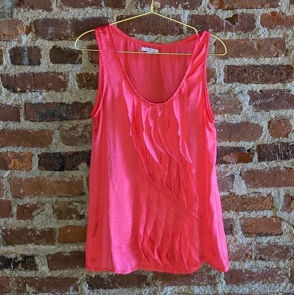 Gap Small Florescent Pink Tank Top Blouse‎ w/ Frayed Accent